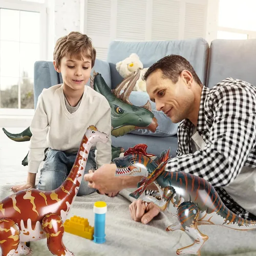 Vista 4 de Globos grandes de dinosaurio de 38 pulgadas, 3 piezas de decoraciones de cumpleaños de dinosaurio autosostenibles. Globos de triceratops