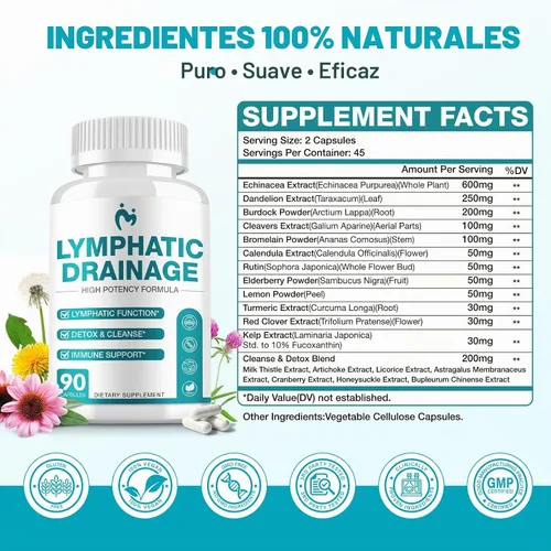 Vista 6 de Suplementos de drenaje linfático 90 cápsulas para la salud inmunológica