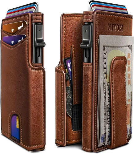 Vista 14 de miyozi Billetera para hombre, con clip para dinero, bolsillo para monedas, ventana para identificación, delgada, bolsillo frontal con bloqueo RFID