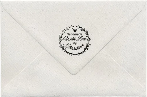 Vista 4 de Sello de negocios de boda personalizado personalizado 1.654 in redondo hecho a mano con amor por nombre diseño familiar monograma firma DIY tarjeta