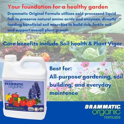 Vista 5 de Dramm Drammatic® Organic™ Fertilizante original 2-4-1, fertilizante líquido hidrolizado para pescado, para verduras, flores y frutas, 1 galón