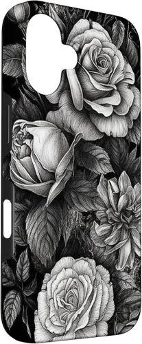 Vista 3 de Negro y blanco gótico rosas flores gótico jardinería caso para iPhone 16