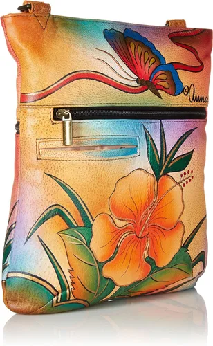 Vista 2 de Anna by Anuschka Women's Genuine Leather Slim Cross Shoulder Bag - Hand Painted Original Artwork Exterior