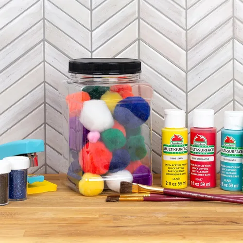 Vista 4 de Cornucopia Brands Tarros cuadrados de plástico de 48 onzas (paquete de 3); recipientes rectangulares transparentes de 6 tazas con tapas negras, lado