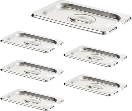 Vista 13 de HECMAC Paquete de 6 Tapas para Bandejas de Hotel de Tamaño 1/2, Tapas de Bandeja de Comida de Acero Inoxidable Sólido para Mesa Caliente de Catering