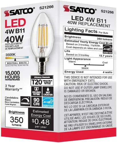 Vista 8 de Satco 6Pk 4w B11 LED 3500K Candelabro Base regulable - 40W equiv