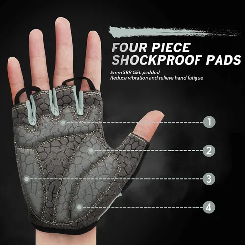 Vista 2 de Guantes de bicicleta para hombres y mujeres con almohadilla antideslizante que absorbe los golpes, guantes de ciclismo ligeros de medio dedo