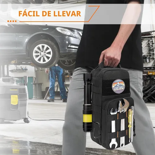 Vista 7 de Rexmica Bolsa de herramientas pequeña y resistente con 2 bolsillos con cremallera, estuche organizador de herramientas táctico multifuncional Molle