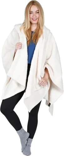 Vista 3 de Catalonia Capa tipo poncho para mujer, capa de sherpa, manta con capucha cómoda, idea de regalo para mamá y niñas adolescentes