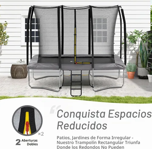 Vista 4 de Exacme Trampolín Rectangular de 7 x 10, 8 x 12, 9 x 14 Pies para Niños, Aberturas de Cerramiento Dobles, Trampolín Rectangular Pequeño para Gris