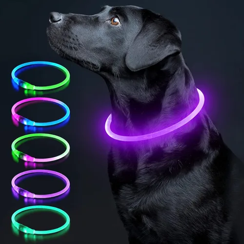 Vista 12 de Colaseeme Collar de perro con luz LED, 1 unidad recargable por USB, TPU brillante, luz de seguridad para perros pequeños, medianos y grandes, no Azul