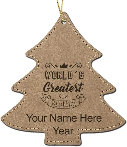 Vista 4 de LaserGram Adorno de Navidad personalizado, el hermano más grande del mundo, piel sintética, idea de regalo personalizada grabada con láser