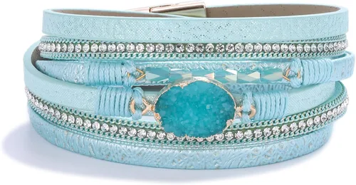 Vista 276 de FANCY SHINY - Pulsera de cuero estilo bohemio, pulsera de cuentas de cristal con cierre magnético, regalos de joyería para mujer