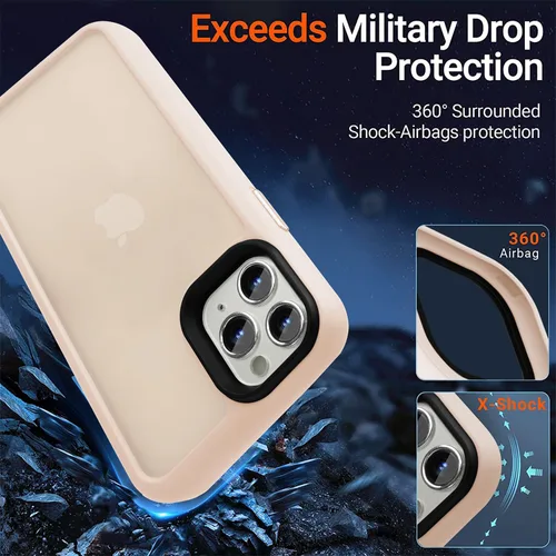 Vista 2 de Yriklso Funda para iPhone 11 Pro Max, protección contra caídas de grado militar, carcasa trasera dura translúcida - rosa esmerilado
