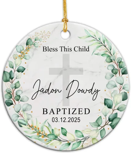 Vista 16 de Adorno de cerámica de bautizo bautizado con oso, recuerdo de bautizo personalizado de animales, adorno de bautismo personalizado de Dios bendiga