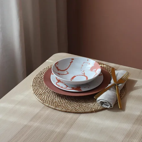 Vista 5 de Euro Ceramica Nile - Juego de vajilla de 24 piezas, servicio para 8 personas, vajilla de inspiración egipcia, color rojo, grande