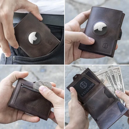Vista 3 de TRUSADOR Verona - Carteras de cuero para hombres y mujeres, cartera de tres pliegues delgados con bolsillo frontal RFID