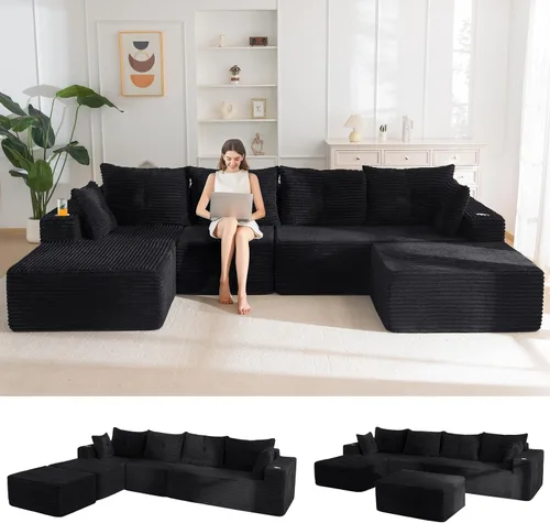 Vista 17 de MAXYOYO Sofá modular de 104 pulgadas con diván en forma de L, moderno sofá deshuesado para sala de estar, sofá en una caja, sofá de gran