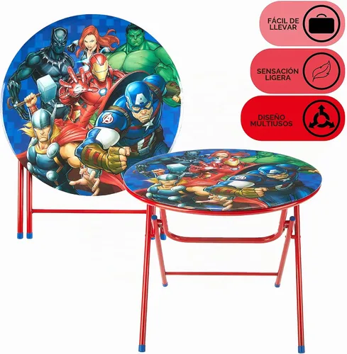 Vista 4 de Marvel Avengers - Juego de mesa y silla redonda plegable de 3 piezas, a partir de 3 años