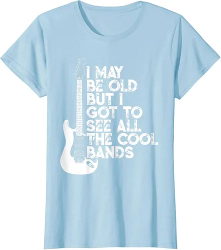 Vista 22 de Camiseta con texto en inglés "I May Be Old But I Got to See All The Cool Bands" Negro