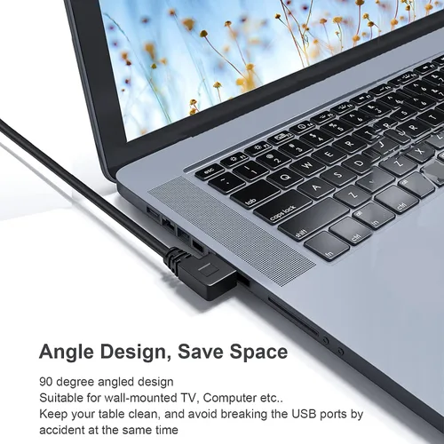 Vista 4 de Oxsubor SuperSpeed - Cable de datos USB 3.0 macho a hembra, ángulo izquierdo y recto, 2 unidades (7.9 in, 8 pulgadas)
