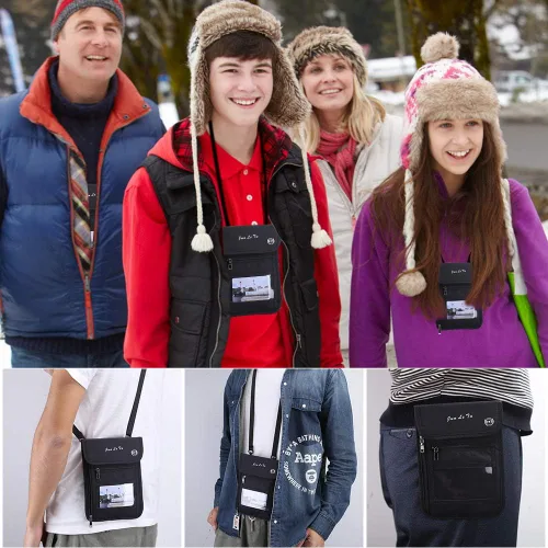 Vista 7 de Soporte para pasaporte para viajes, cartera de pasaporte RFID con diseño de ventana visual, organizador de documentos multifuncional, bolsa de viaje