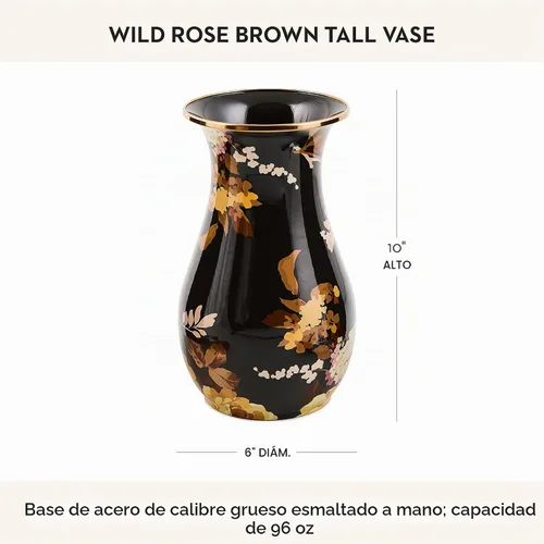 Vista 3 de MACKENZIE-CHILDS - Jarrón alto esmaltado, marrón rosa salvaje Hand-applied design, decorative flower vase and bouquet holder, made from enameled