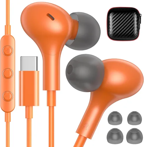 Vista 10 de Auriculares USB C para Apple/iPhone Duo 18 17 16 15 auriculares con cable con funda Blanco