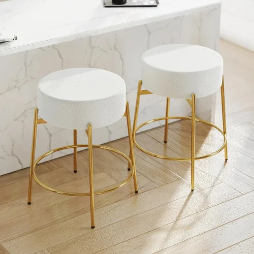 Vista 23 de SoarFlash - Juego de 2 taburetes de bar modernos giratorios, taburetes de barra de 24" Sherpa con asiento giratorio de altura de mostrador