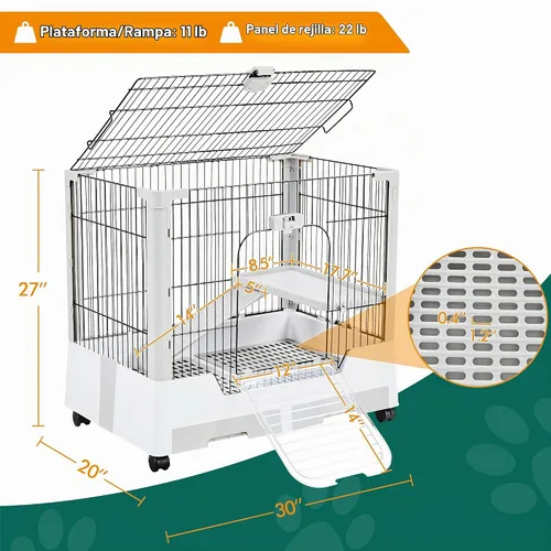 Vista 3 de Yaheetech 30 Pulgadas Jaula para Animales Pequeños de 2 Niveles con Parte Superior Abierta para Conejos en Ruedas con Bandeja Extraíble para Cobaya