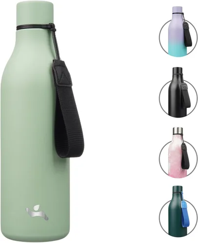 Vista 57 de Konokyo Botella de agua aislada con correa, botella de agua de acero inoxidable de 18 onzas de doble pared con aislamiento al vacío, frasco de Verde