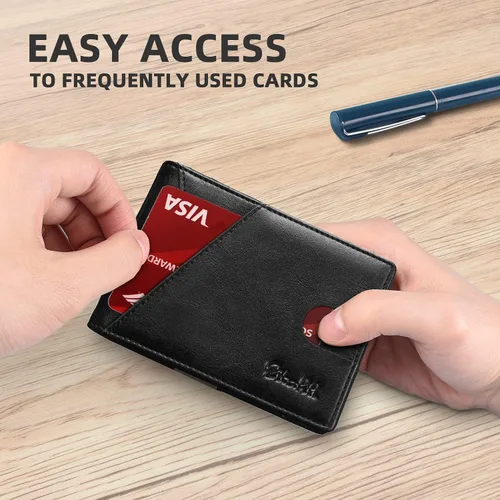 Vista 106 de Zitahli - Billeteras delgadas RFID para hombres, billetera de cuero flexible con clip de dinero, cartera minimalista con bolsillo frontal