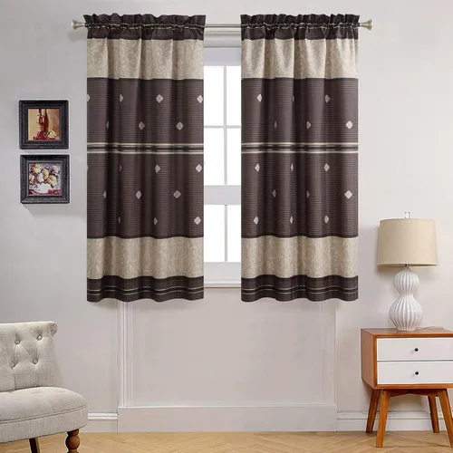 Vista 15 de Arlene - Cortina bohemia con borde bordado cosido azul para ventana, par de paneles de borlas blancas, cada uno de 42 pulgadas de ancho x 84