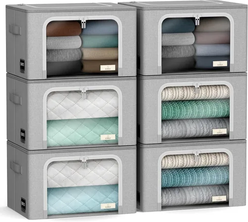 Vista 8 de Sorbus Cajas de almacenamiento con marco de metal - Bolsas organizadoras de ropa apilables y plegables - Contenedores de almacenamiento de tela