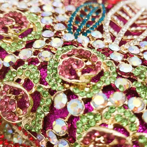 Vista 3 de Boutique De FGG Bolso de mano de flores para mujer, bolso de mano de cristal para mujer, bolsos de noche formales con diamantes de imitación