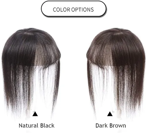 Vista 3 de Extensión de cabello humano liso con flequillo, 3 x 4 pulgadas, extensiones invisibles de seda para mujer, 6 pulgadas, marrón oscuro