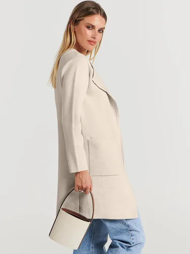Vista 3 de Caracilia Cárdigan de punto para mujer, de gran tamaño, frente abierto, manga larga, solapa, casual, abrigo de otoño 2023, abrigo elegante