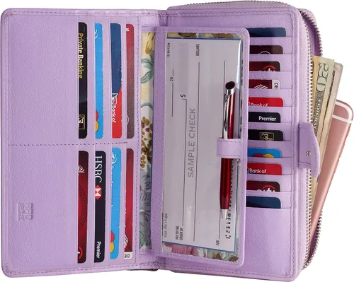 Vista 12 de Cartera grande de piel para mujer con bloqueo de identificación por radiofrecuencia