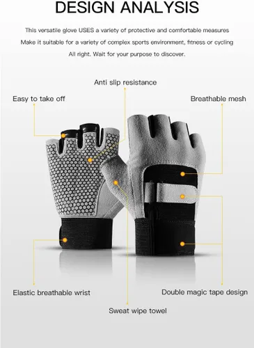 Vista 2 de Guantes deportivos antideslizantes y transpirables de medio dedo, ideales para ciclismo, correr, patinar, gimnasio, entrenamiento, al aire libre