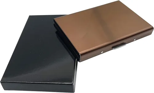 Vista 4 de Dafensoy - Cartera para tarjetas de crédito, unisex, de acero inoxidable blindado, de metal, compacta y portátil (marrón)