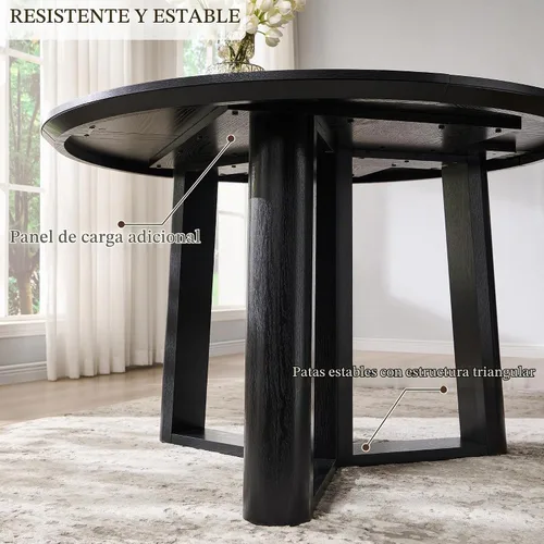 Vista 7 de OKD Mesa de comedor de 47 pulgadas para 4-6, mesa de comedor redonda con estructura triangular, base estable de pedestal, borde de mesa curvado