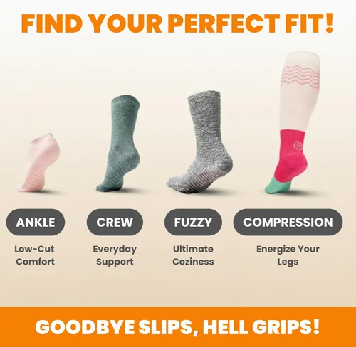 Vista 6 de Calcetines Gripjoy de agarre para mujer, antideslizantes, calcetines de agarre para mujer y hombre, para pilates, yoga, hospital, 3 pares, de largo