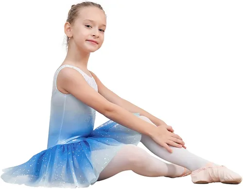 Vista 5 de EQSJIU Ballet Leotard with Tutu Skirt for Girls Dance Gymnastics Toddlers Sparkly Snowflake Party Dress Outfit Kids