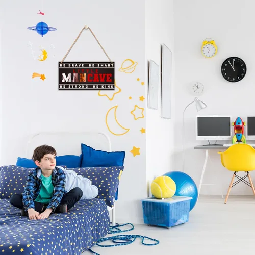 Vista 6 de Letrero de madera para colgar en la puerta de Little Man Cave, All-Star Sports - Decoración para colgar en la puerta, decoración para niños