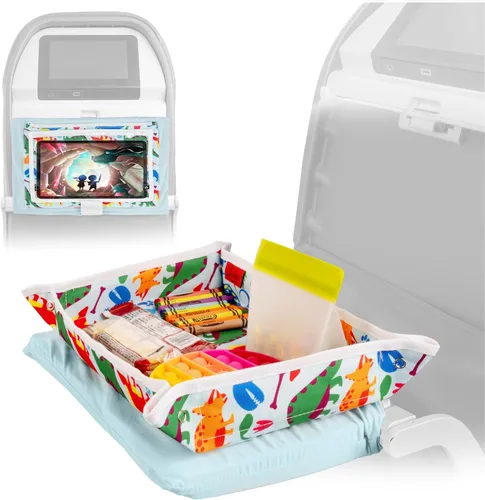 Vista 11 de Lusso Gear Funda de mesa con bandeja de avión – Organiza los artículos esenciales de viaje para niños – Bolsillos de aperitivos y juguetes