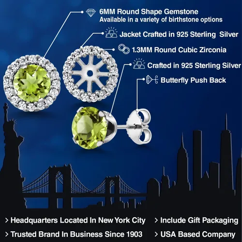Vista 9 de Gem Stone King Aretes redondos de plata de ley 925 de 0.236 in con piedra natal extraíble para mujer
