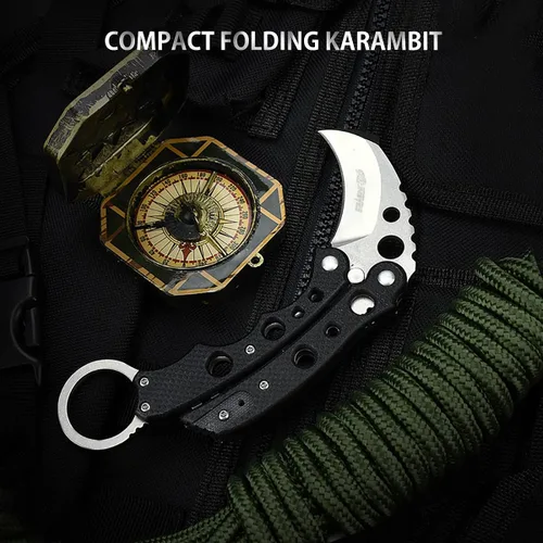 Vista 4 de Cuchillo de bolsillo NedFoss, cuchillo plegable EDC con clip, mango G10, bloqueo de botón, cuchillos compactos y geniales para el uso diario