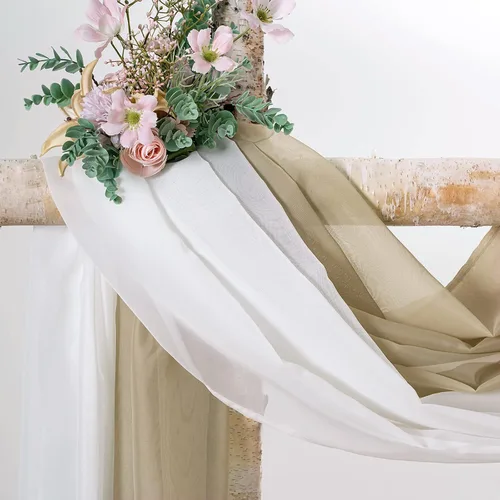 Vista 3 de MIULEE Cenefa Beige para Ventana para Fiesta - Cortina Transparente Cenefa Superior Tratamiento de Ventana Cortinas Decorativas para Arco de Boda