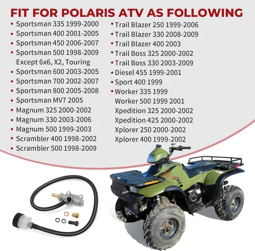Vista 2 de 1910301 1910311 Cilindro maestro de freno trasero compatible con Polaris Sportsman Magnum Scrambler Trail Blazer Trail Boss Diesel Worker Xpedition