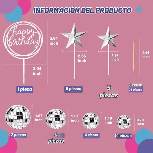 Vista 2 de 37 adornos de bola de discoteca para tartas, bolas de discoteca plateadas, decoraciones para tartas con bolas de espejo, decoración de pastel